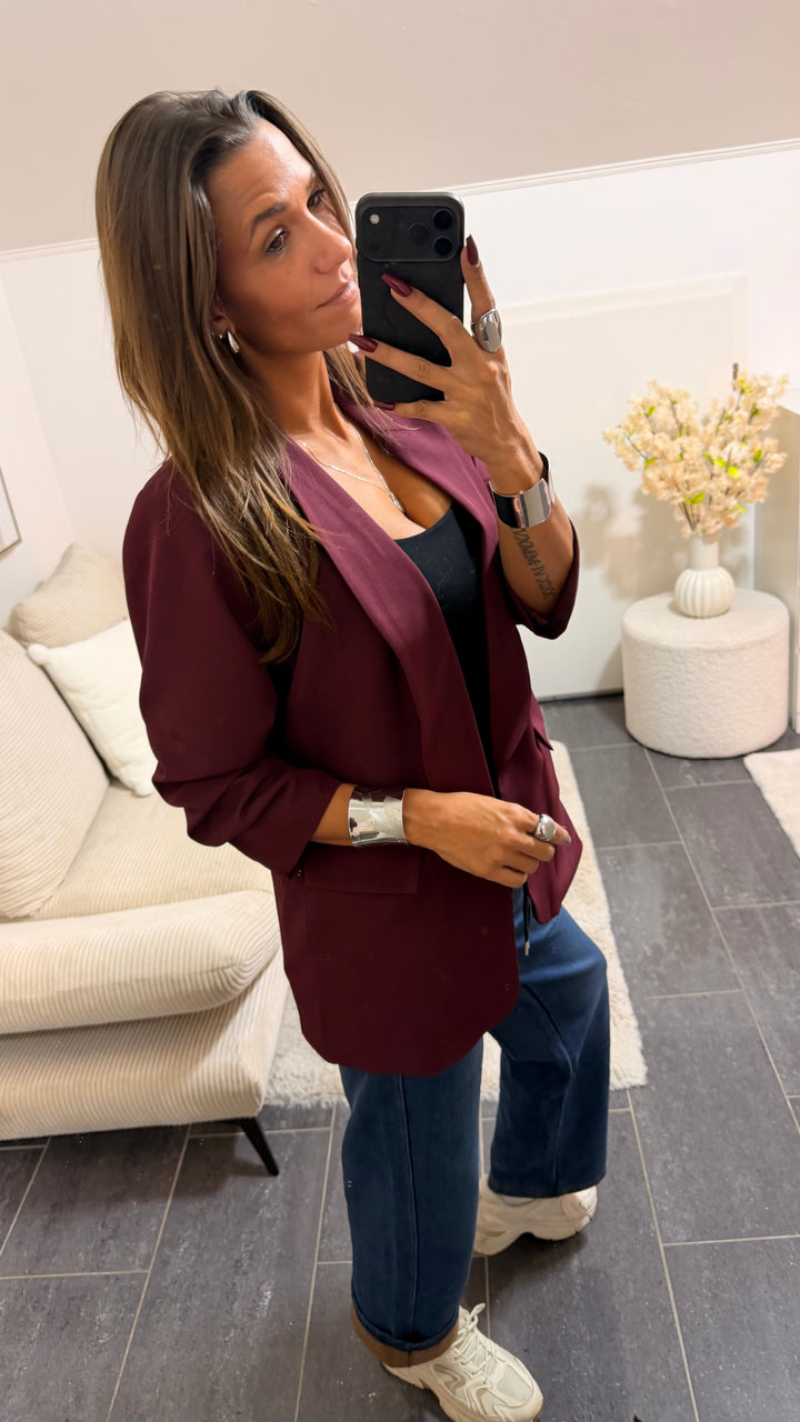 BASIC Blazer mit gerafften Ärmeln / bordeaux rot Art. 16601