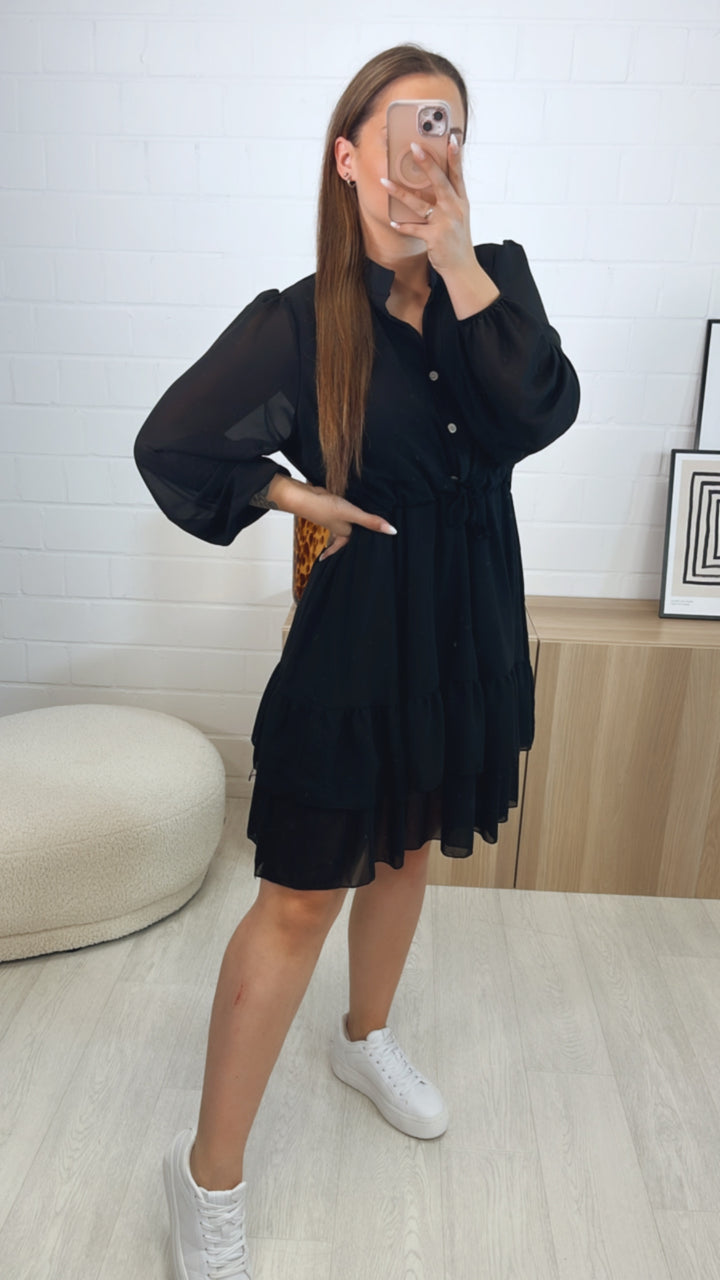 Schickes Kleid mit verstellbarer Taille / schwarz Art. 9787