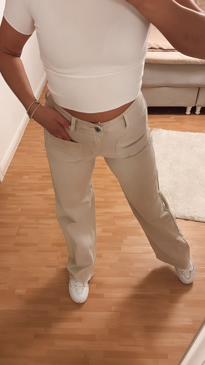 weite Jeans Hose " 8051/18 " / beige Art. 7659