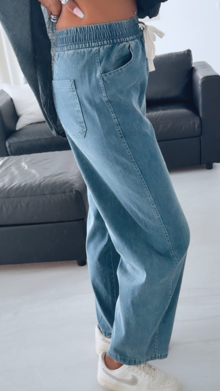 Casual Denim Look BALLON Hose, Tunnelzug " 9985 " / denim blau Art. 16040