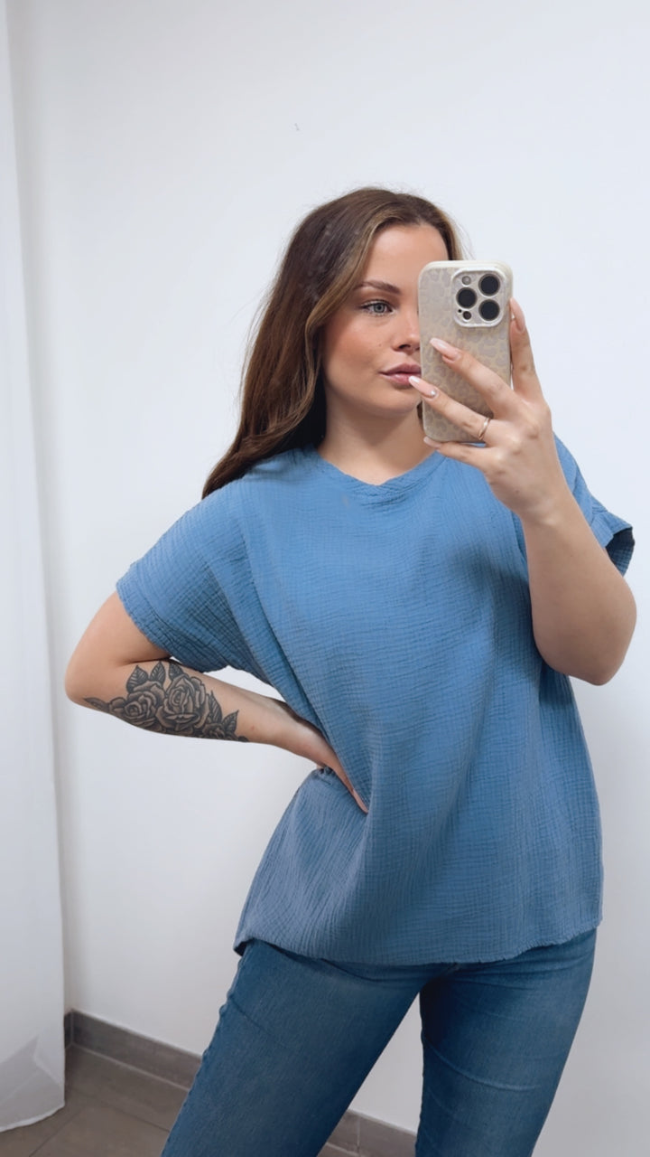 MUSSELIN Long T-shirt / Denim blau Art. 14761