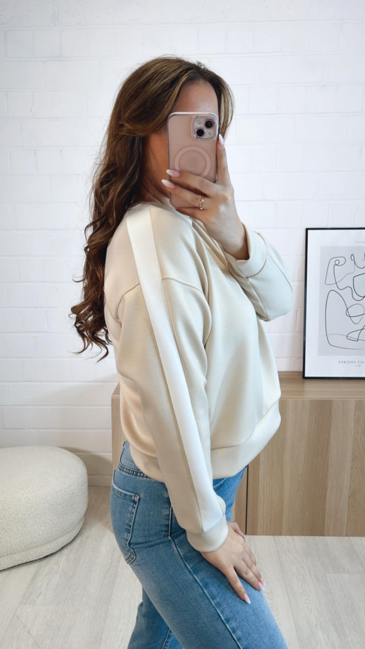softer Pullover mit Streifen / beige - weiss Art. 9118