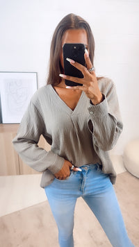 Musselin Bluse ohne Knöpfe / schlamm Art. 6863