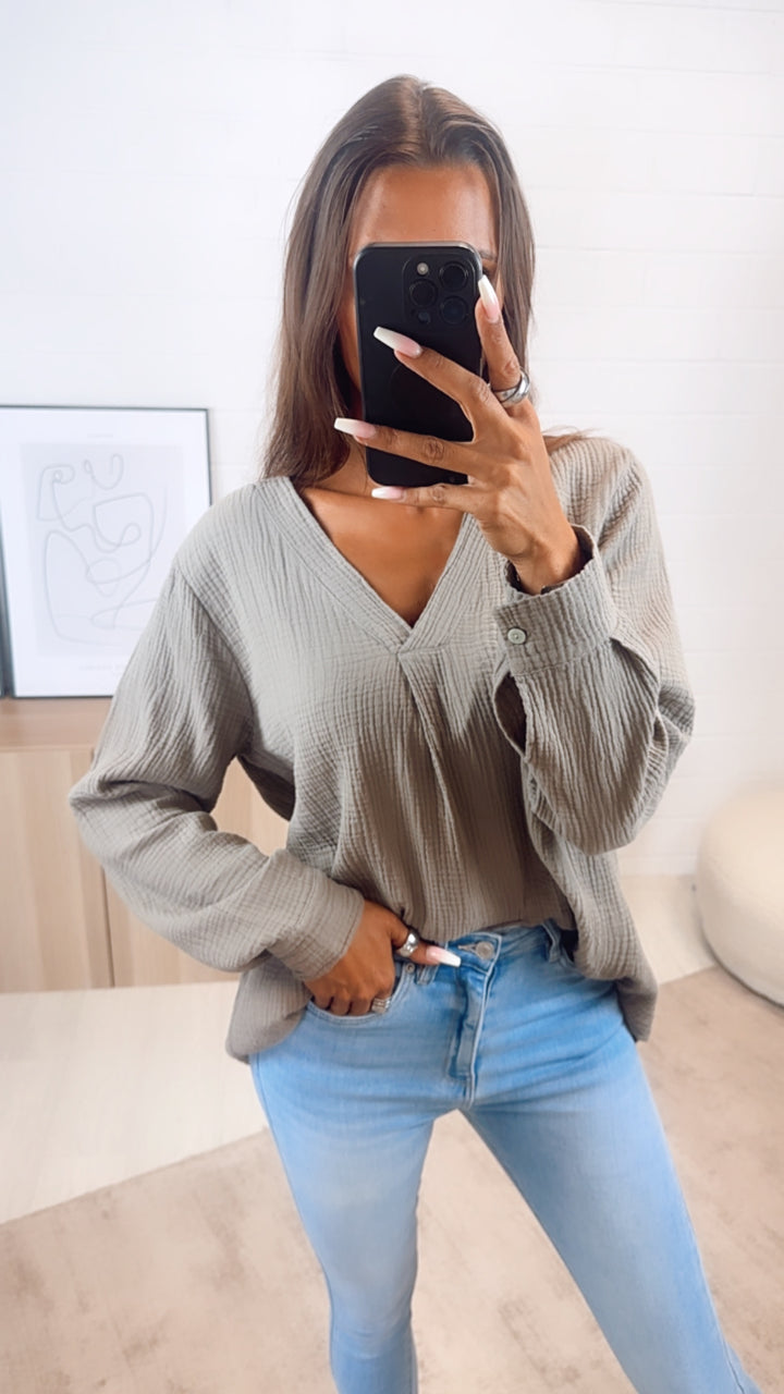 Musselin Bluse ohne Knöpfe / schlamm Art. 6863