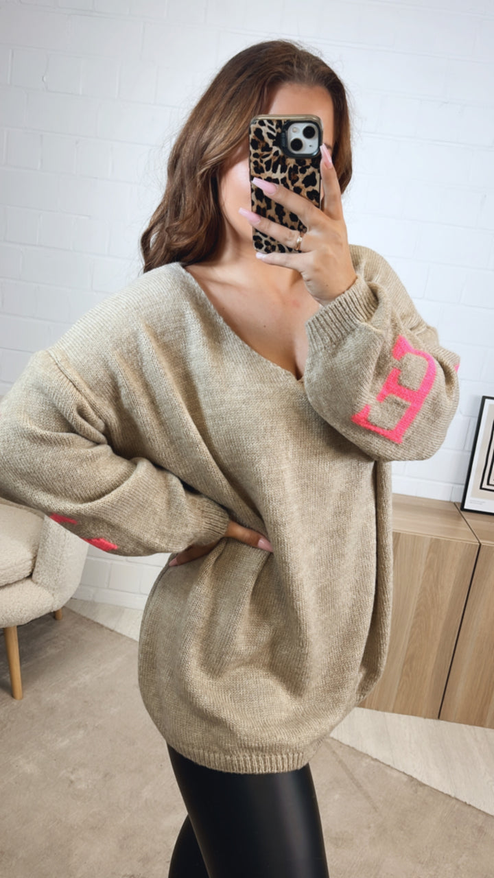 Strick Pullover "Namaste" / beige - pink Art. 12586