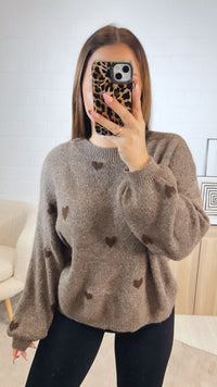 super süßer Pullover mit kleinen Herzen / braun meliert - Schoko braun Art. 12736