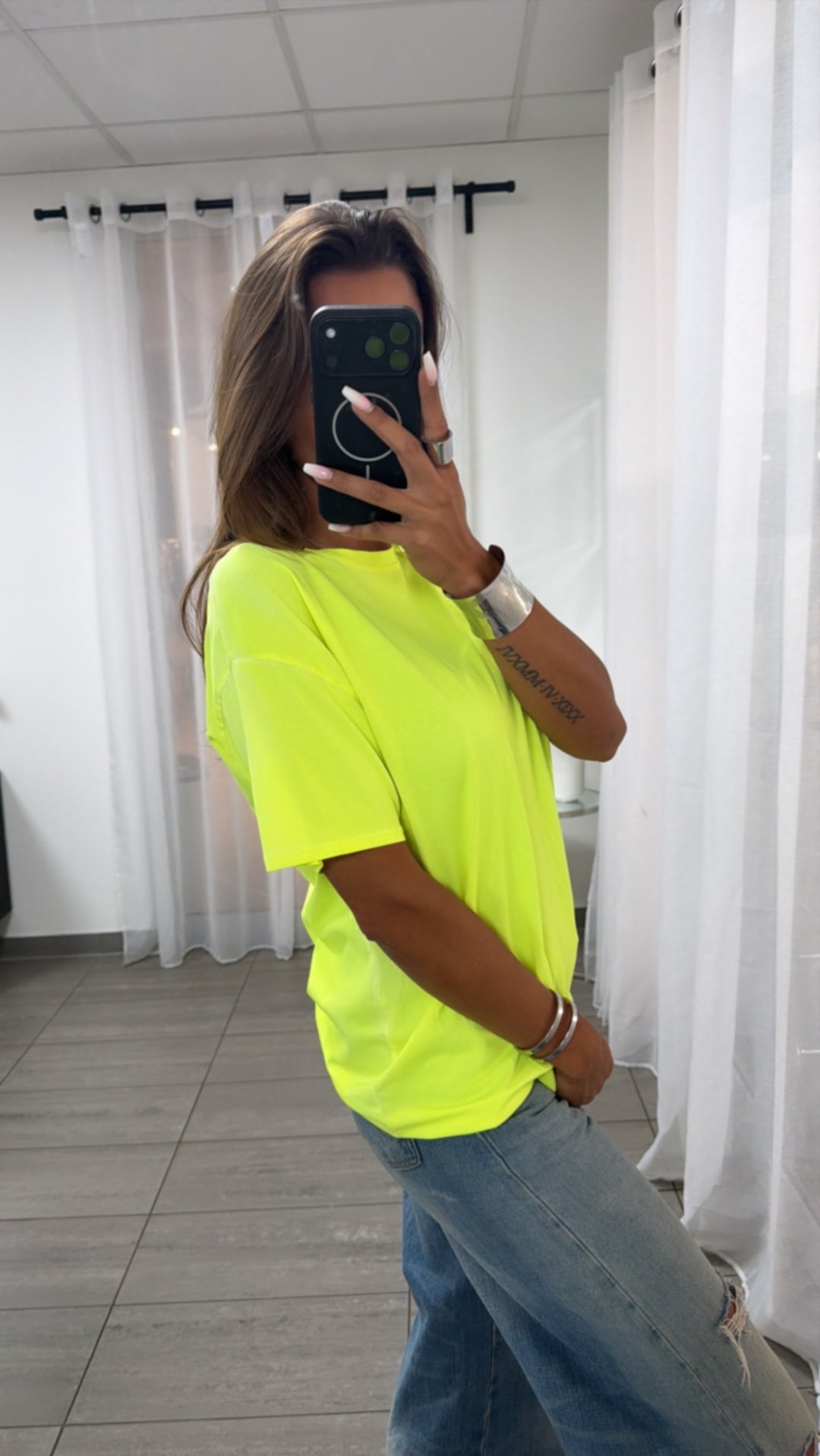 Oversize Basic Shirt, Rundhalsausschnitt / neon gelb Art. 15520