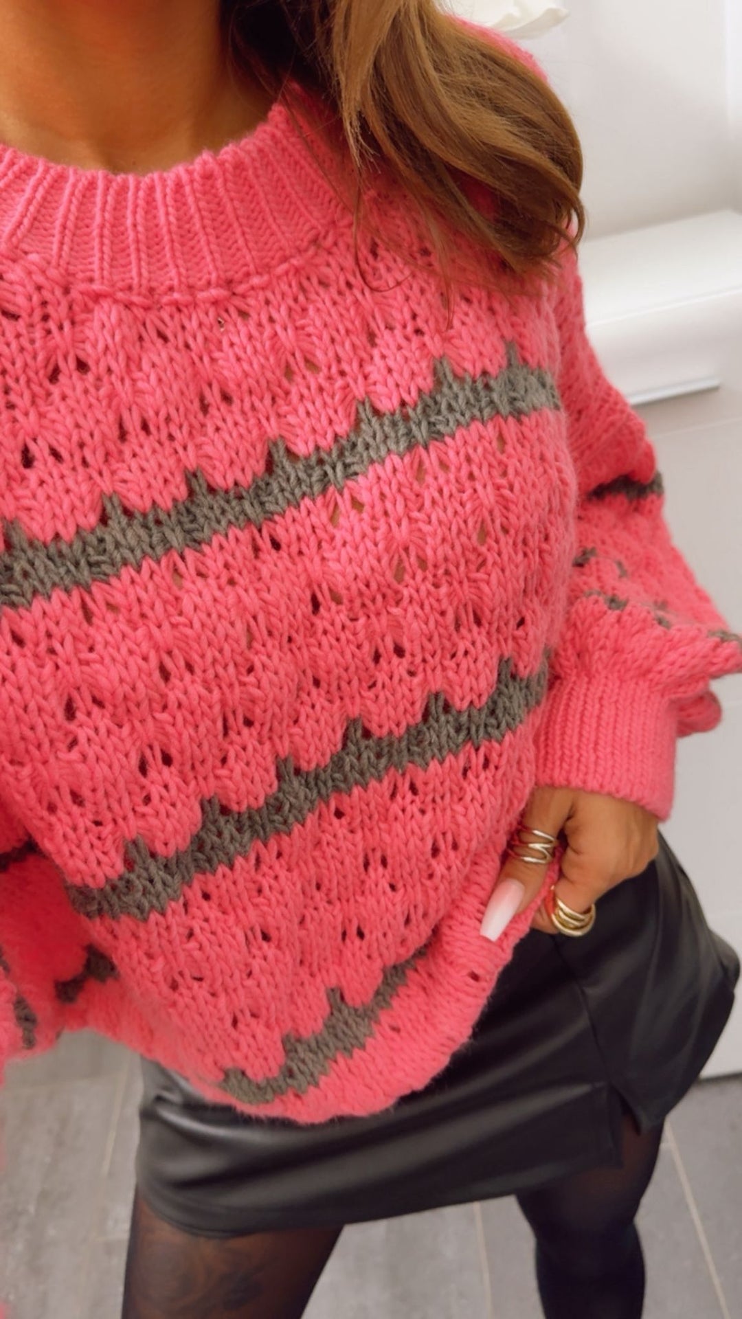 Pullover in ausgefallener Strickart / pink - taupe Art. 12816