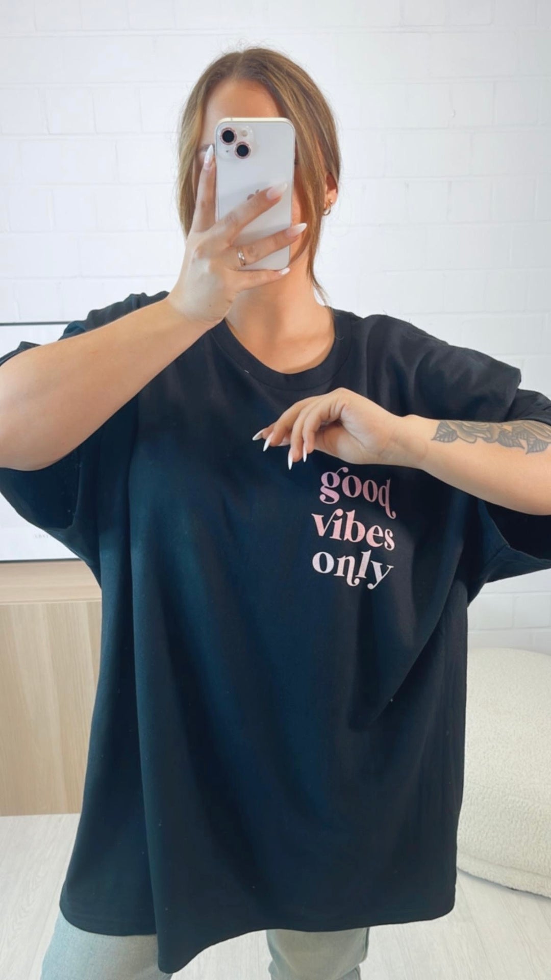 long T-shirt / Kleid " good vibes only " / schwarz Art. 9721