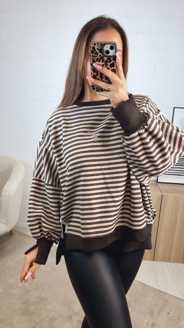 STREIFEN used - Look Sweater / schoko braun - dunkel beige Art. 12720