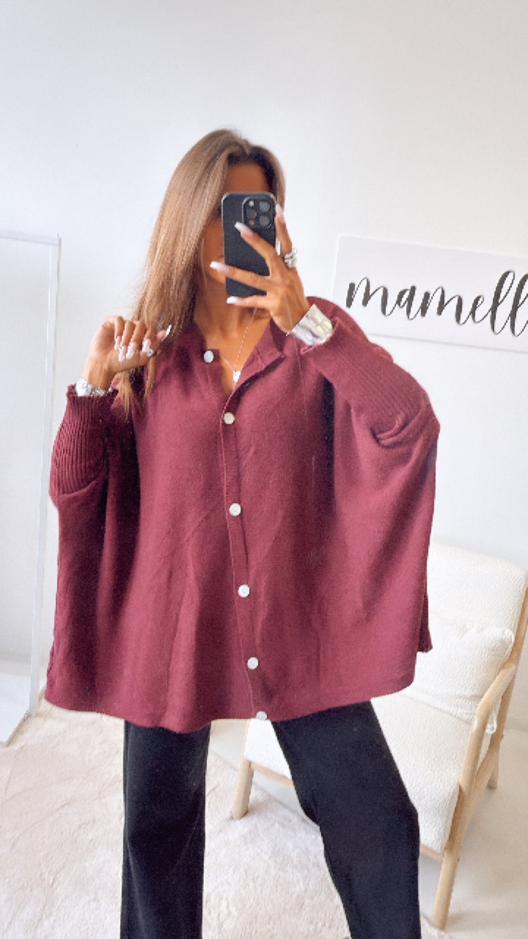ultra weicher Cardigan / Pullover mit Fledermausärmeln / burgunder rot Art.11264
