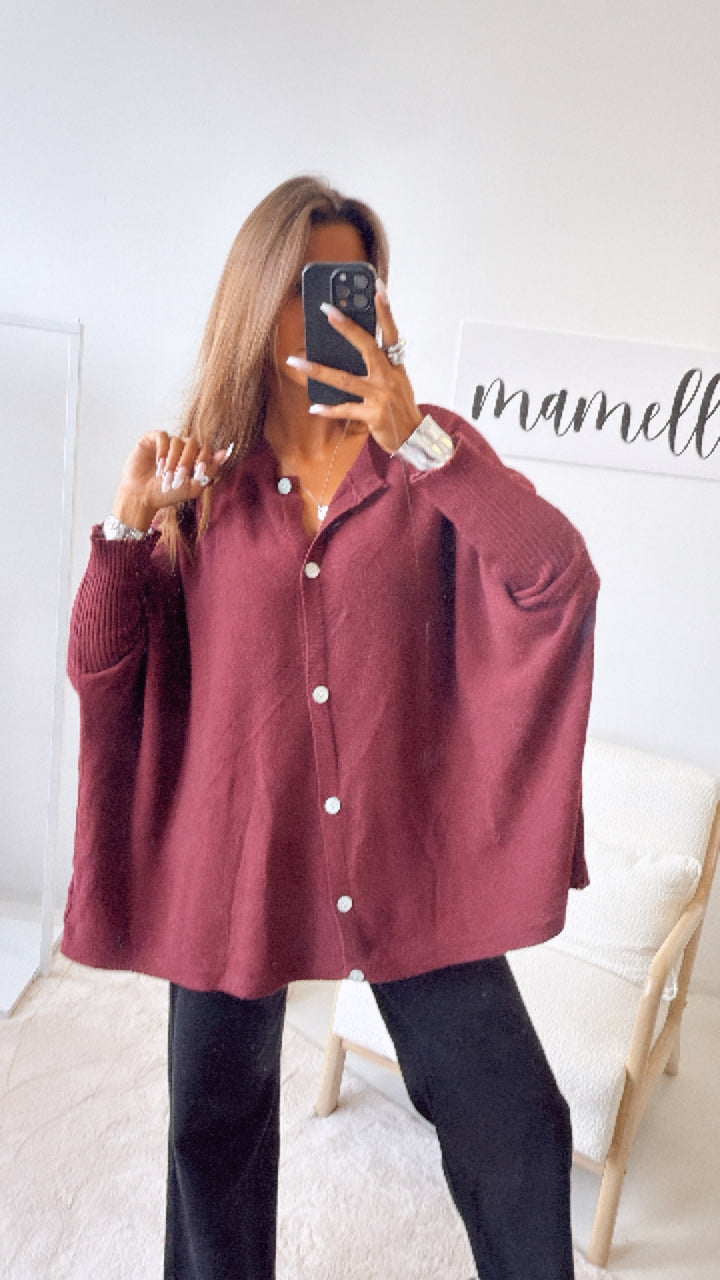 ultra weicher Cardigan / Pullover mit Fledermausärmeln / burgunder rot Art.11264