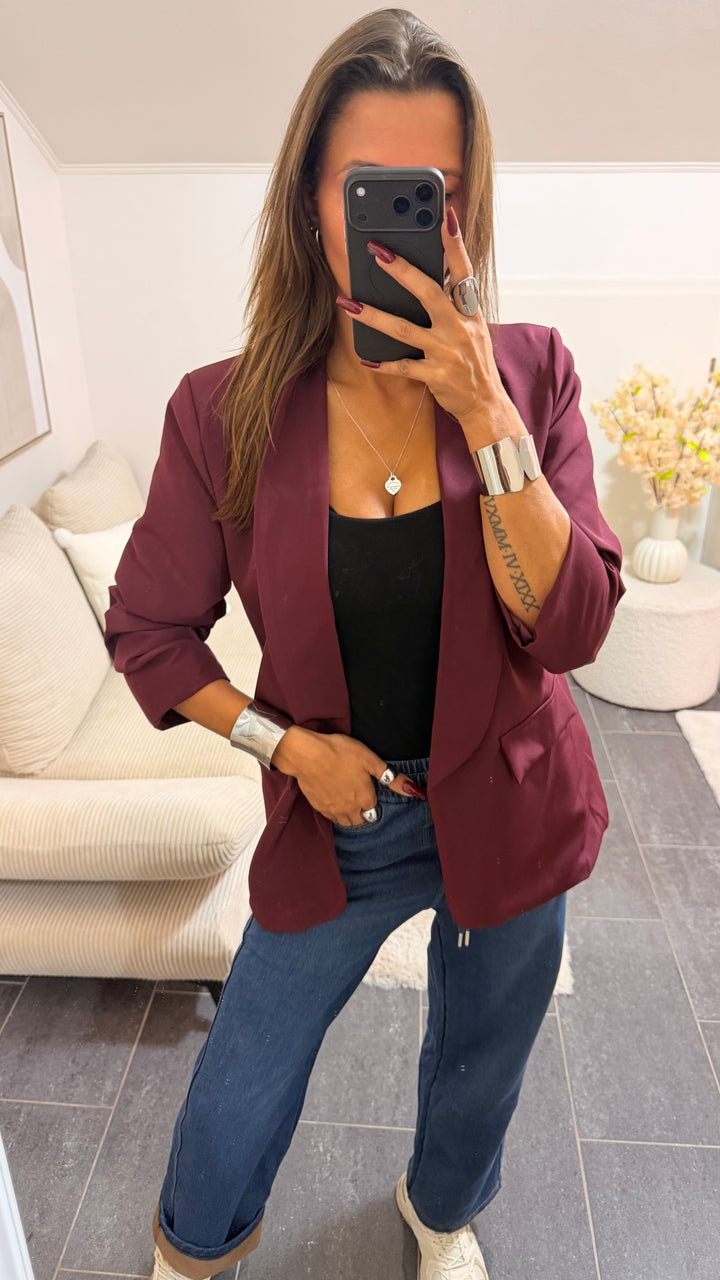 BASIC Blazer mit gerafften Ärmeln / bordeaux rot Art. 16601