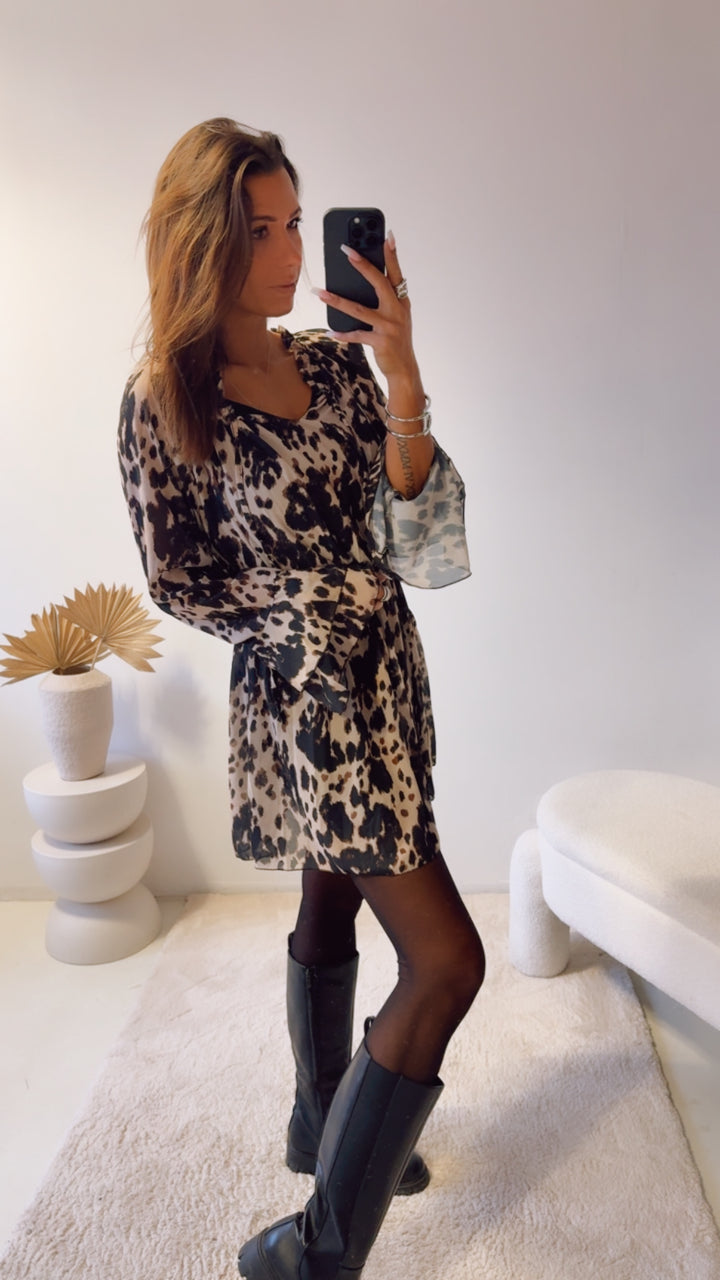 leichtes Kleid im ausgefallenen Muster / schwarz - creme - braun Art. 13184