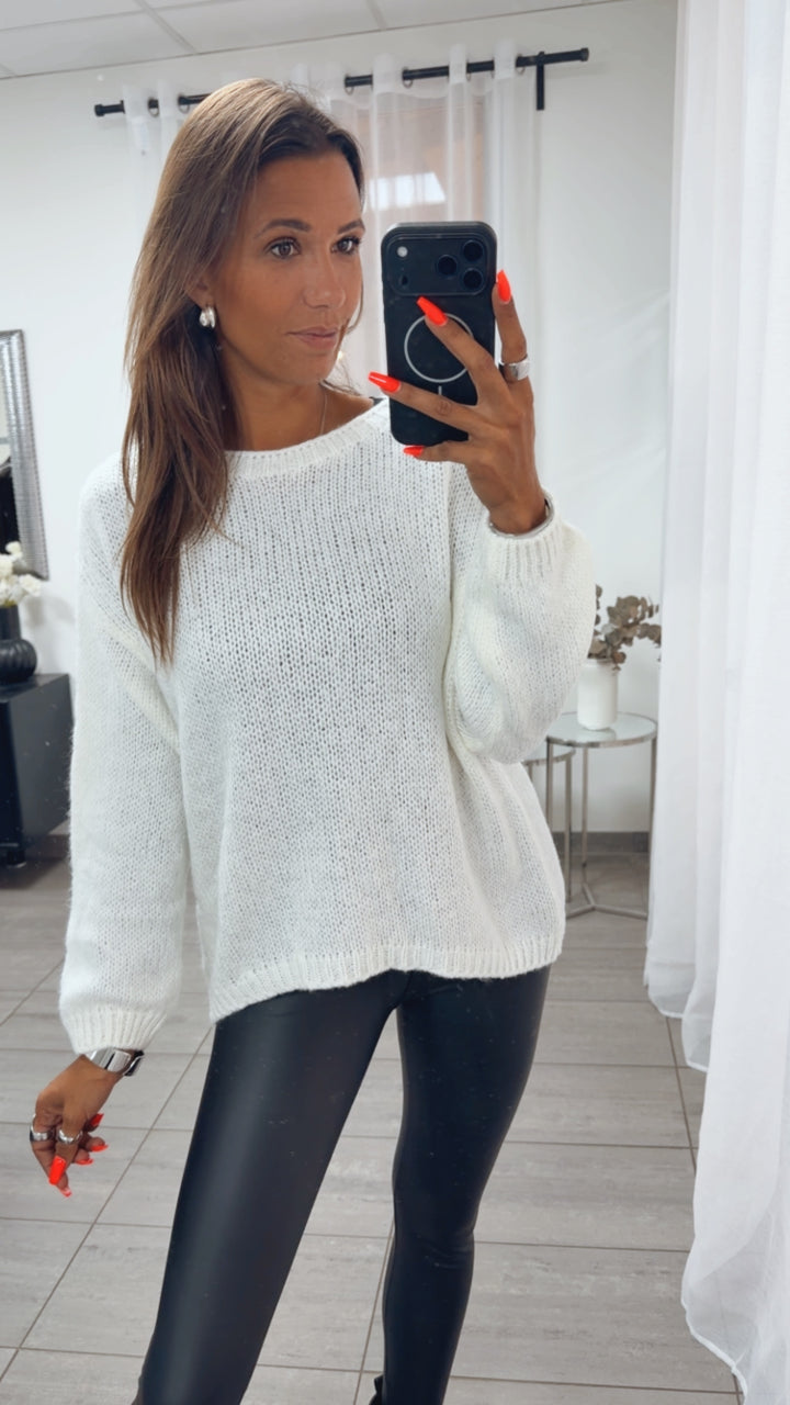 Strick Pullover mit Rundhalsausschnitt / wollweiss Art. 16157