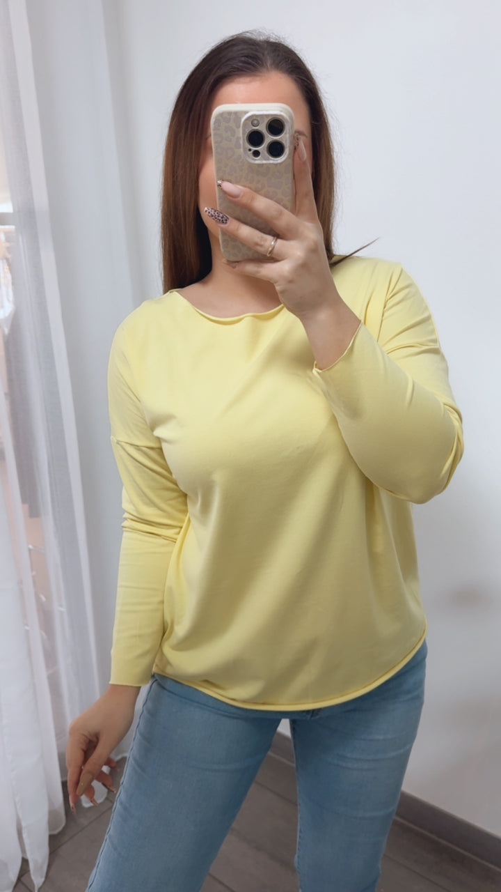 Baumwoll Basic Langarm Oberteil / soft gelb Art. 14243