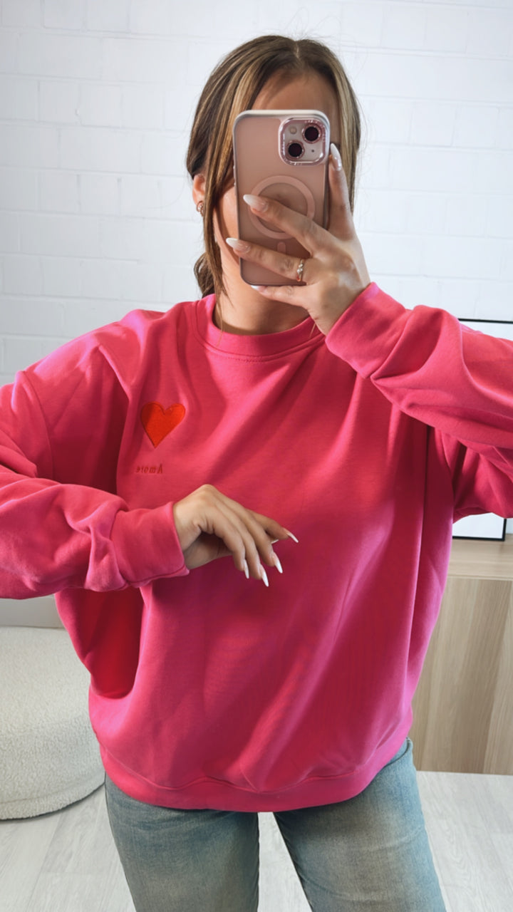 oversize Pullover " Amore " / pink - rot Art. 9642