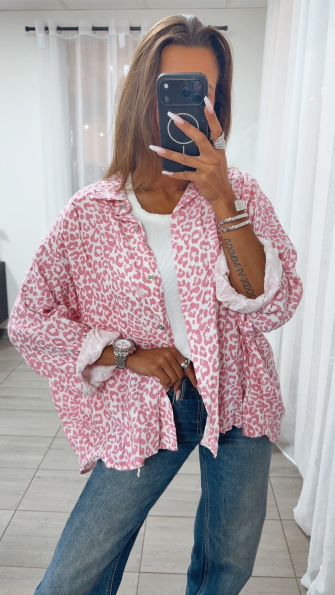 LEO KURZE Oversize Musselin Bluse / weiss - helle beere Art. 15254