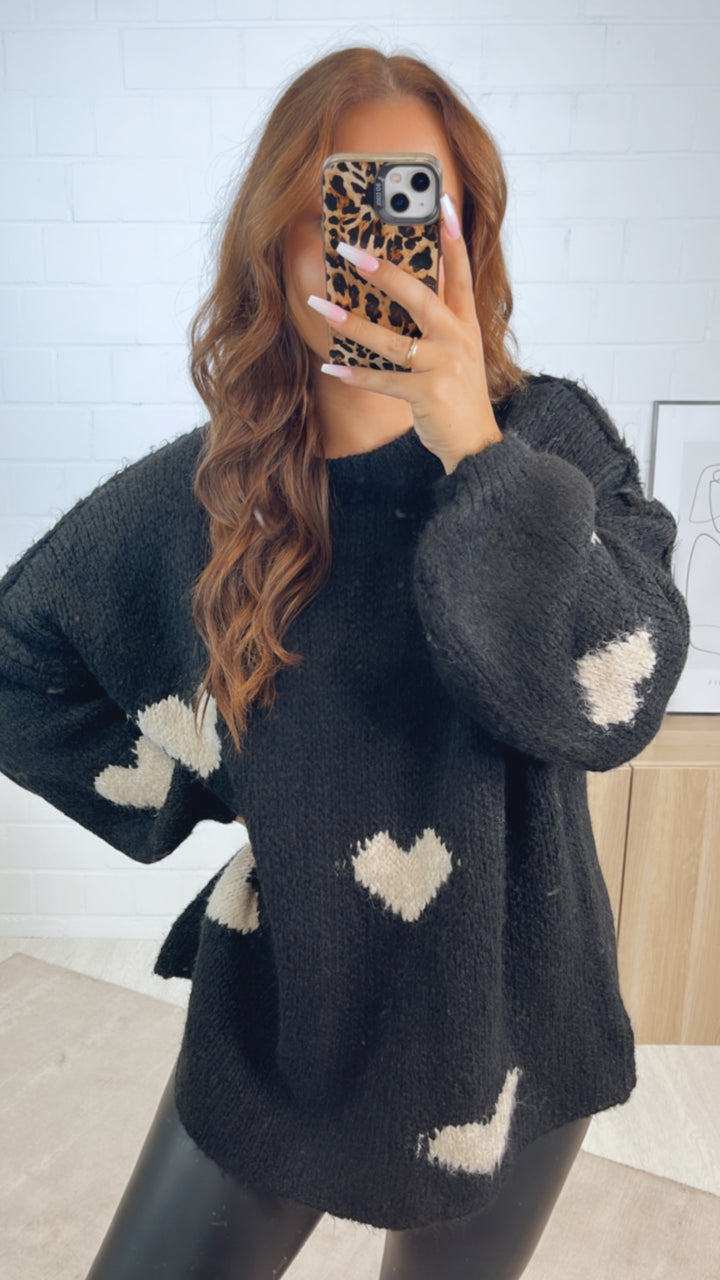 HERZEN Oversize Kuschel - Pullover / schwarz - beige Art. 12312