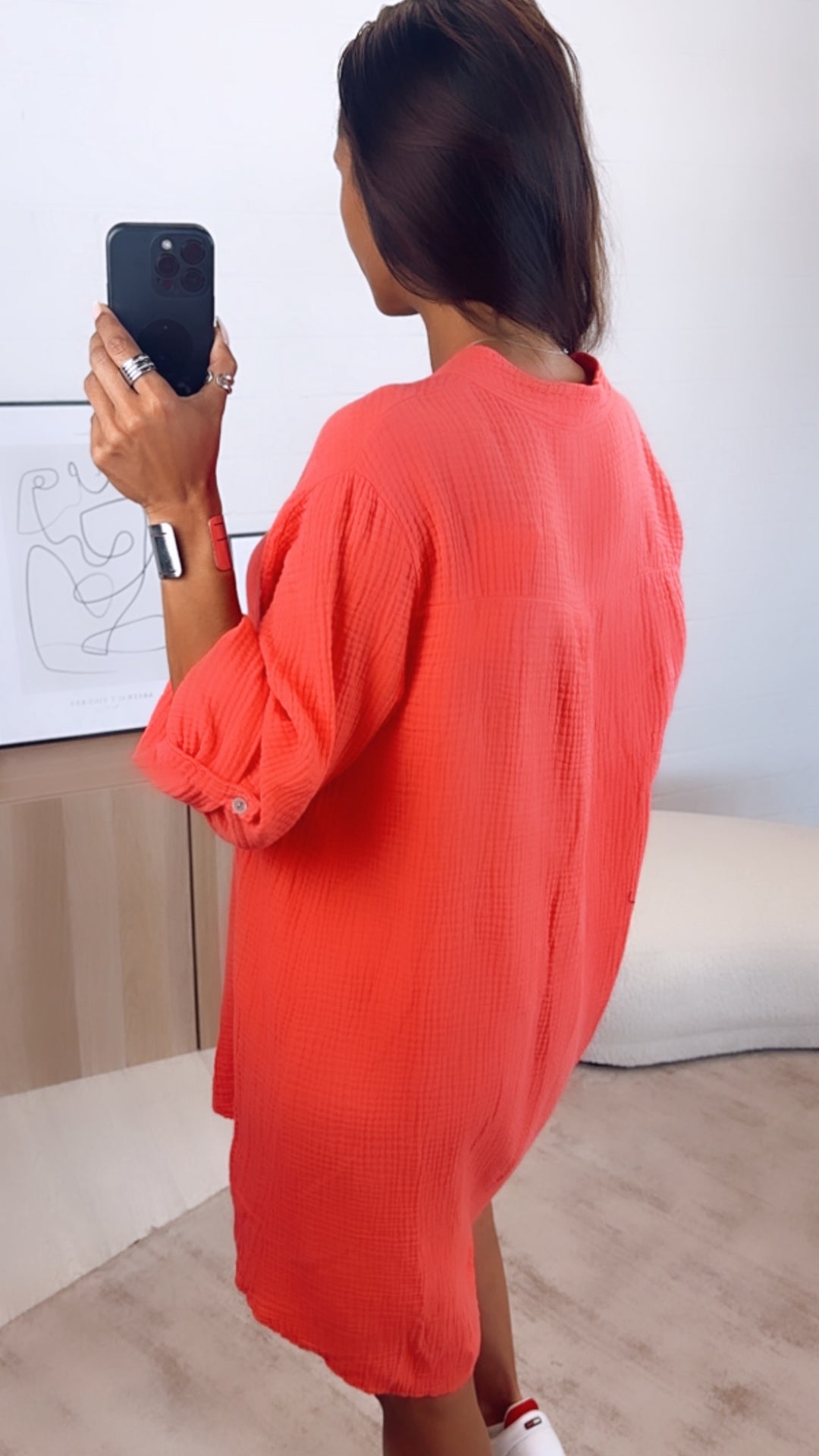 BLUSENKLEID Musselin mit V-Ausschnitt / coral Art. 10995