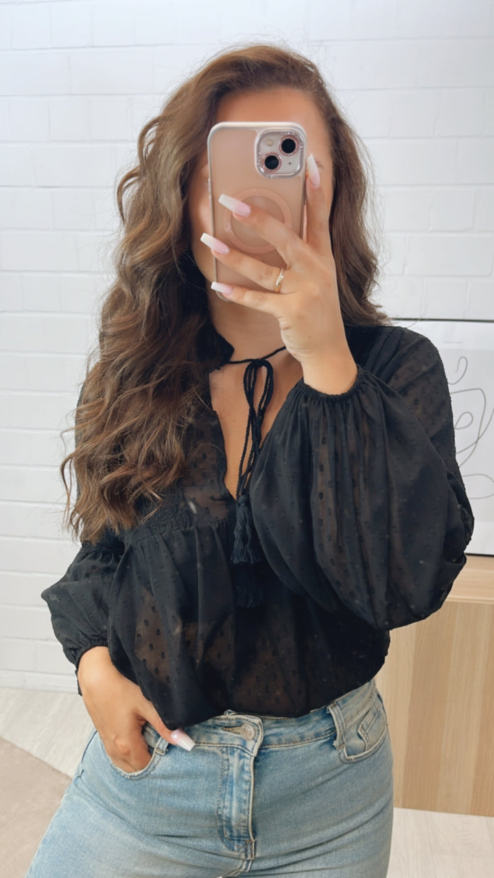 Romantische Bluse / schwarz Art. 10476