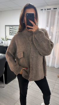 Oversize Strick Cardigan mit Taschen, Strick Knöpfe / taupe Art. 16736