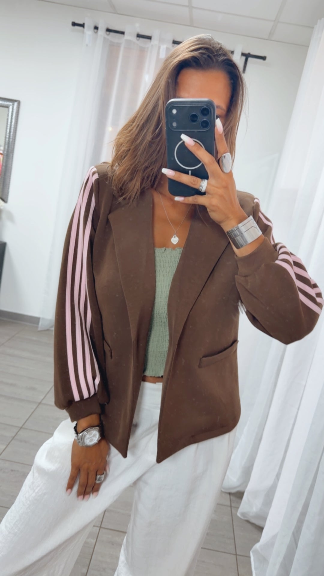 Sportlicher Blazer mit Streifen / braun - rosa Art.15606