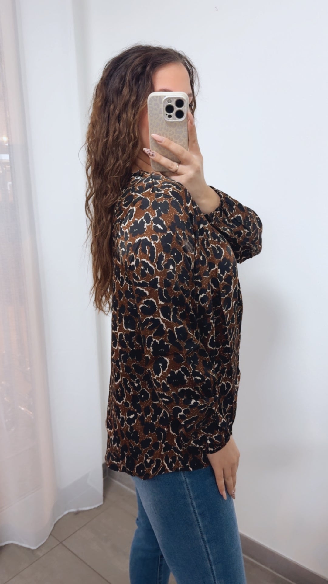 V-AUSSCHNITT leichte LEO Bluse / braun - schwarz - creme Art. 14100