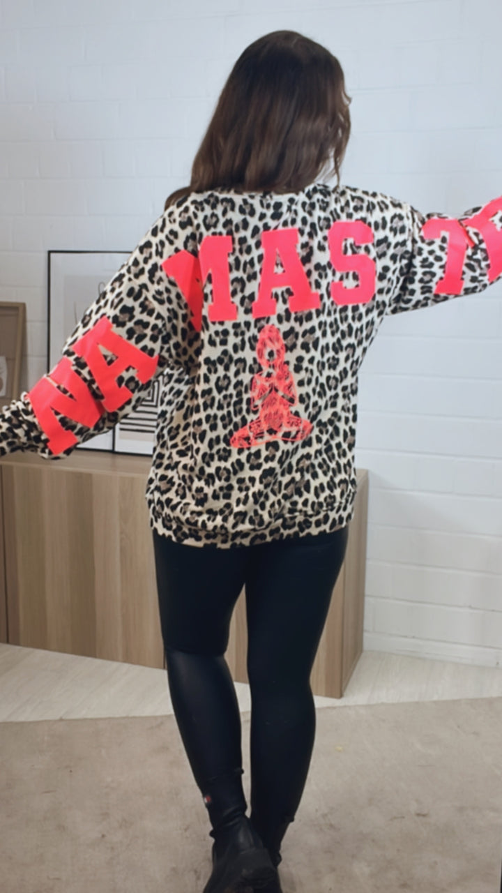LEO " Namaste " Pullover / creme - braun - schwarz - neon pink Art. 12575