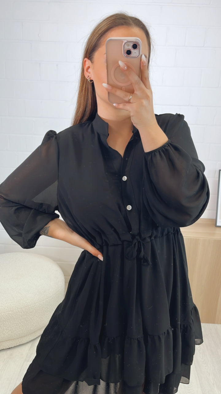 Schickes Kleid mit verstellbarer Taille / schwarz Art. 9787