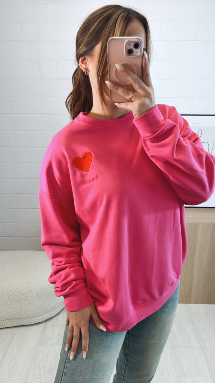 oversize Pullover " Amore " / pink - rot Art. 9642