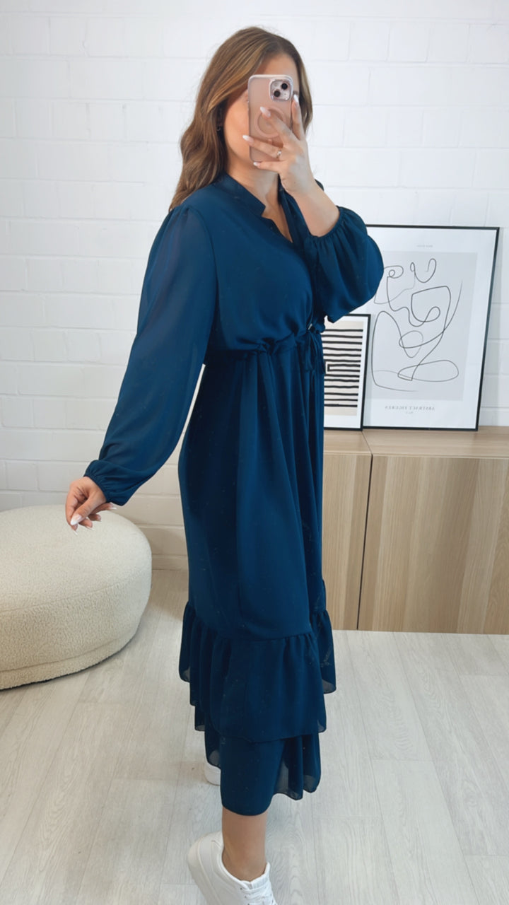 (Maxi-) Chiffon Kleid mit verstellbarer Taille / dunkel blau Art. 9693