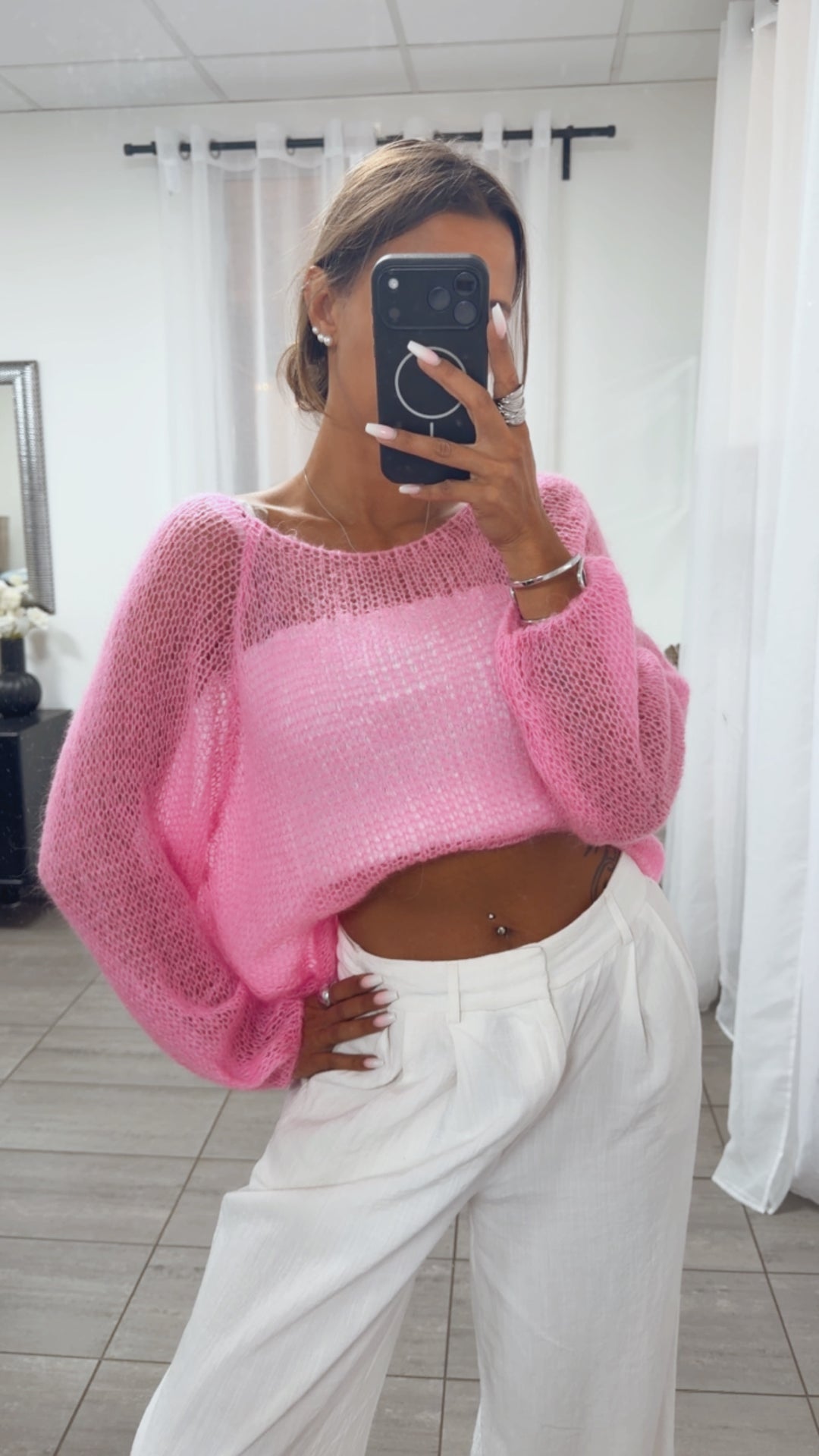 ultra leichter und locker gestrickter Pullover / pink Art. 15650