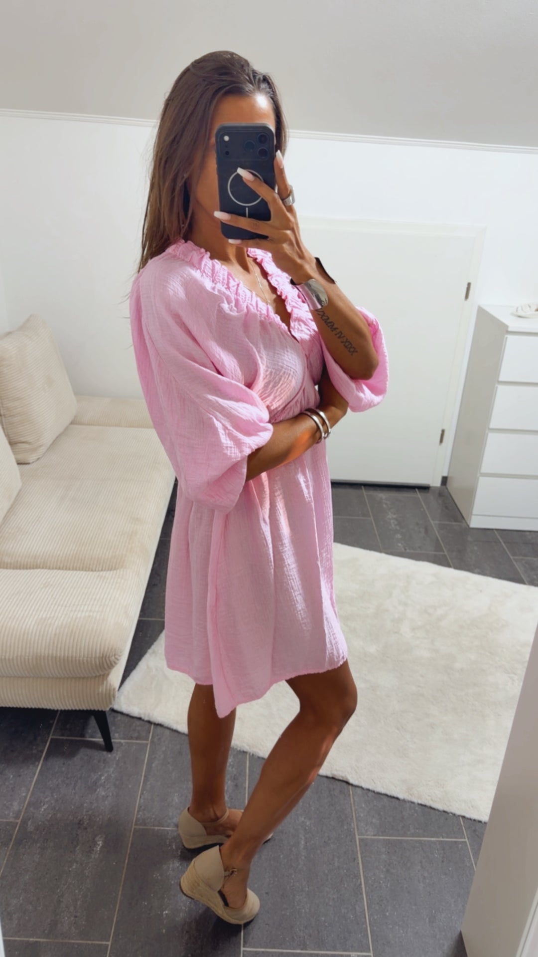 Lyocell Kleid mit gerafftem Ausschnitt / soft pink Art. 15808
