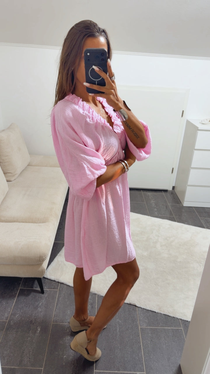 Lyocell Kleid mit gerafftem Ausschnitt / soft pink Art. 15808