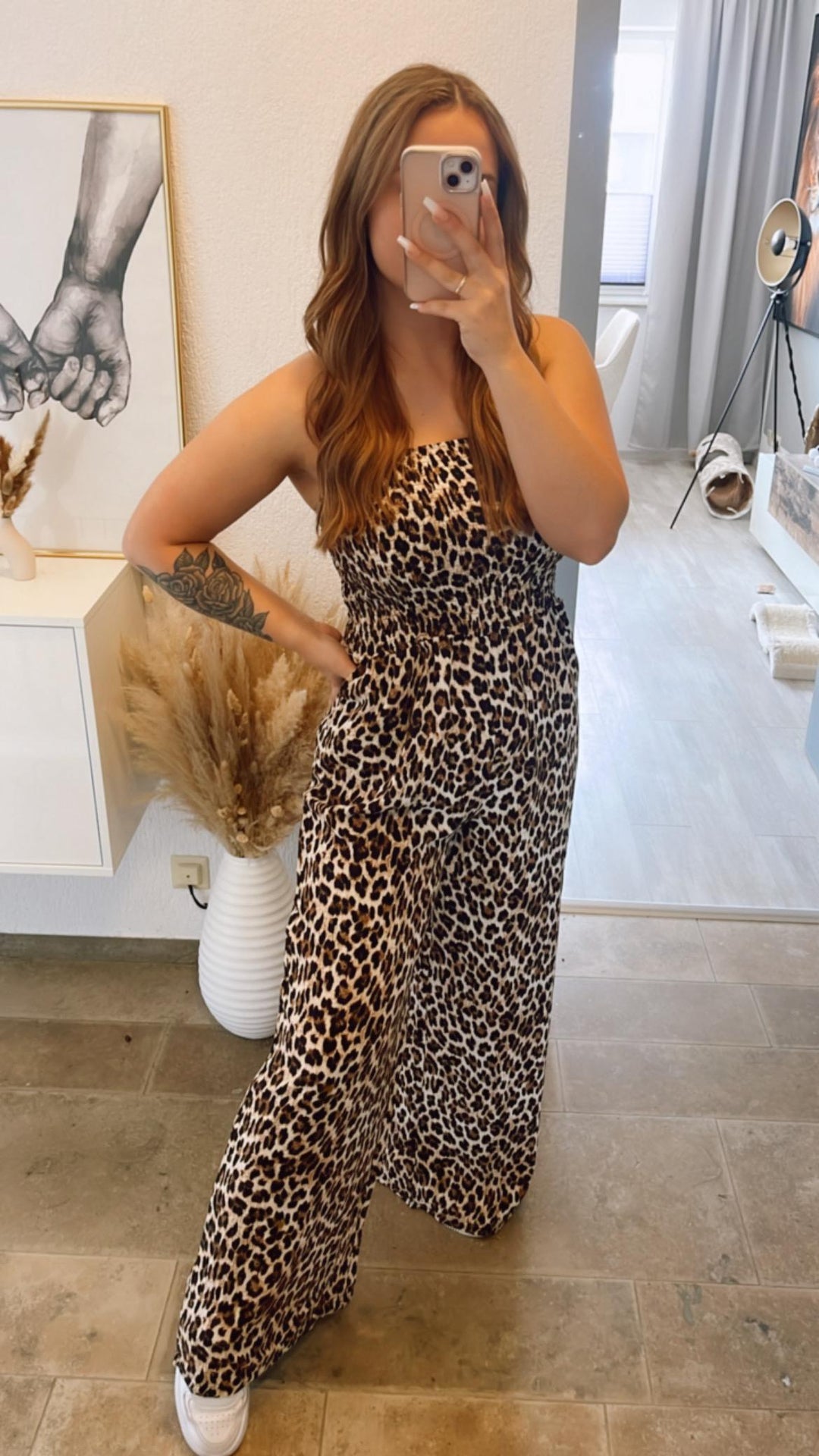 trägerloser, langer LEO Jumpsuit / braun - schwarz Art. 10734