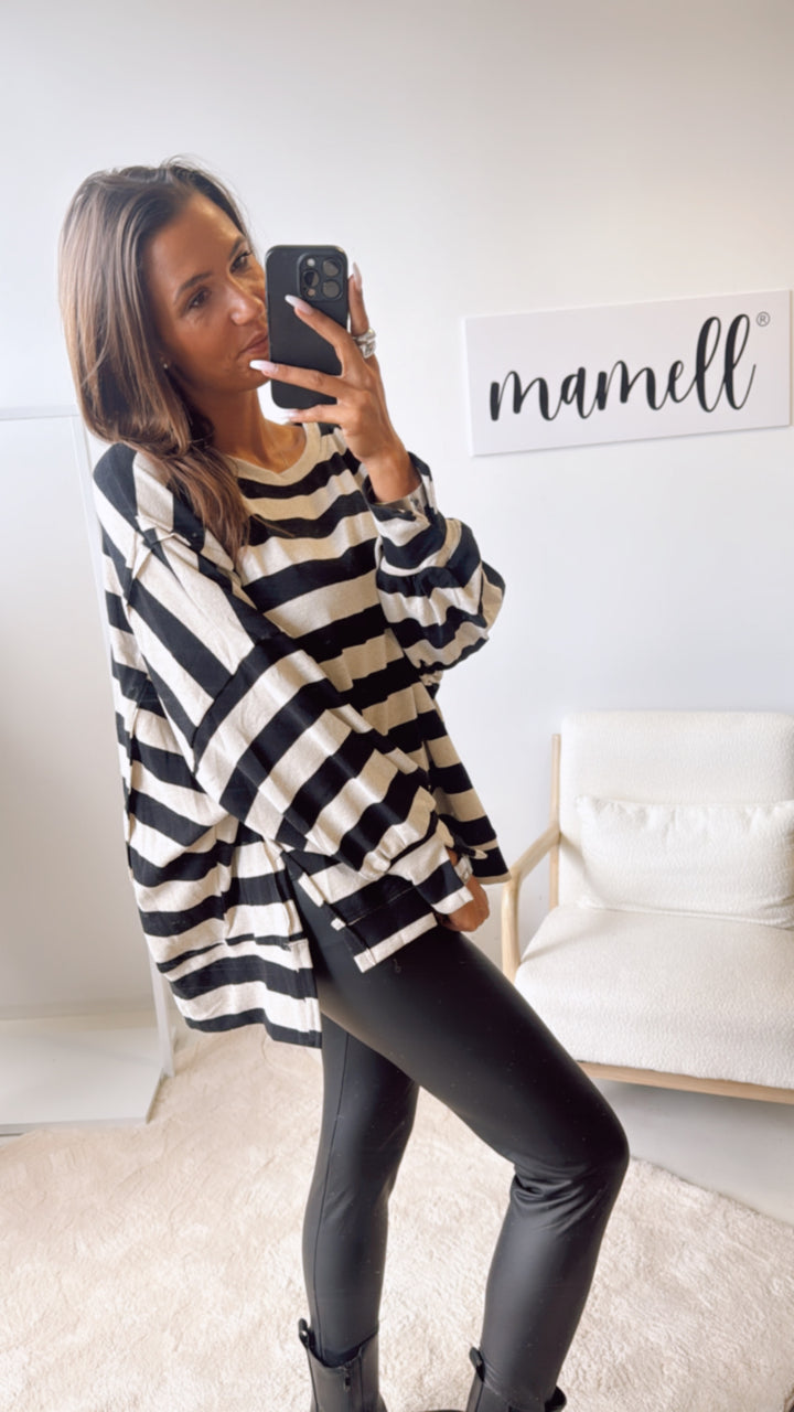 STREIFEN Sweater, Ziernähte / schwarz - beige Art.122324