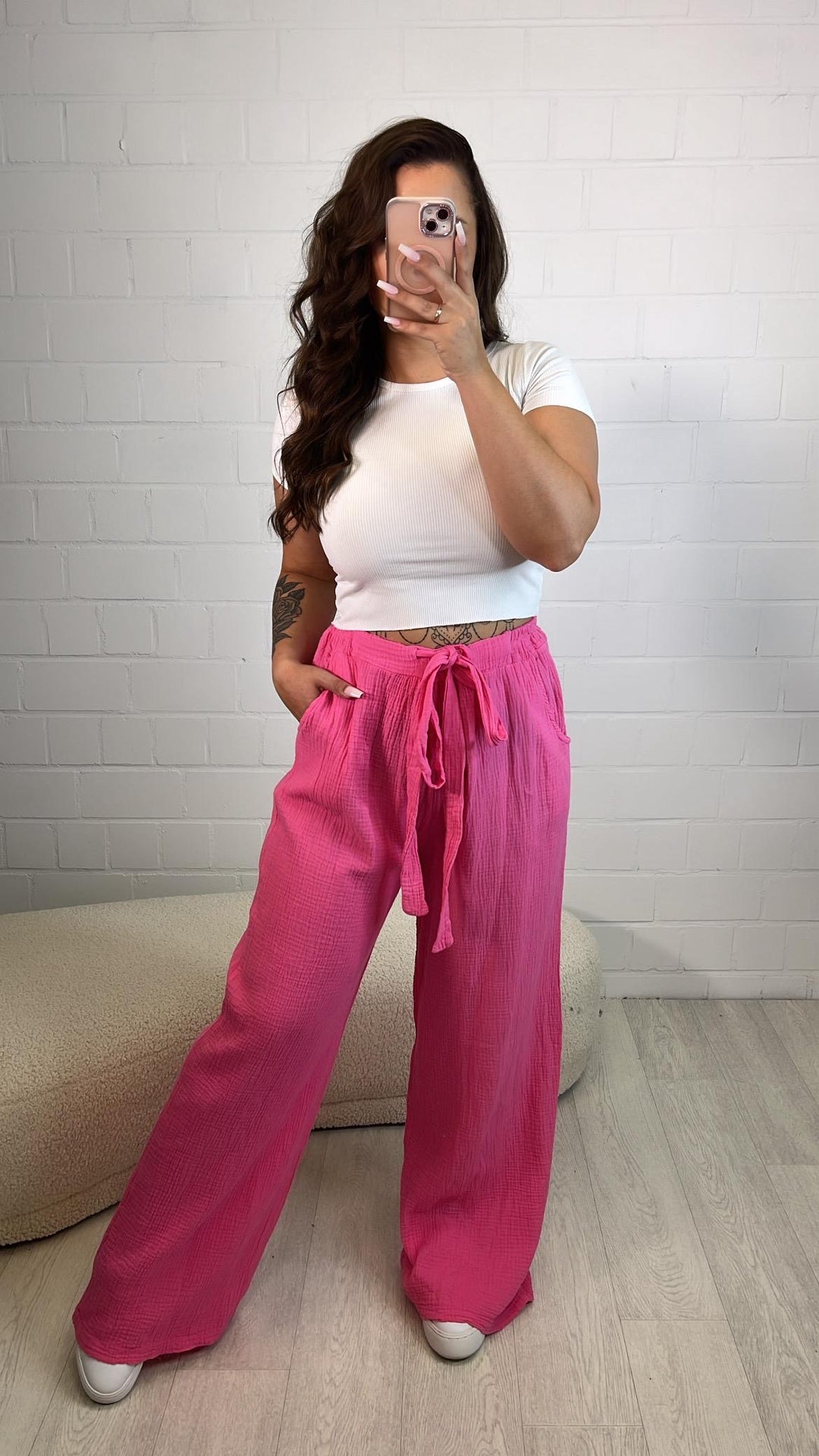 schlichte Musselin Hose, Tunnelzug mit Musselinband / pink Art. 10569