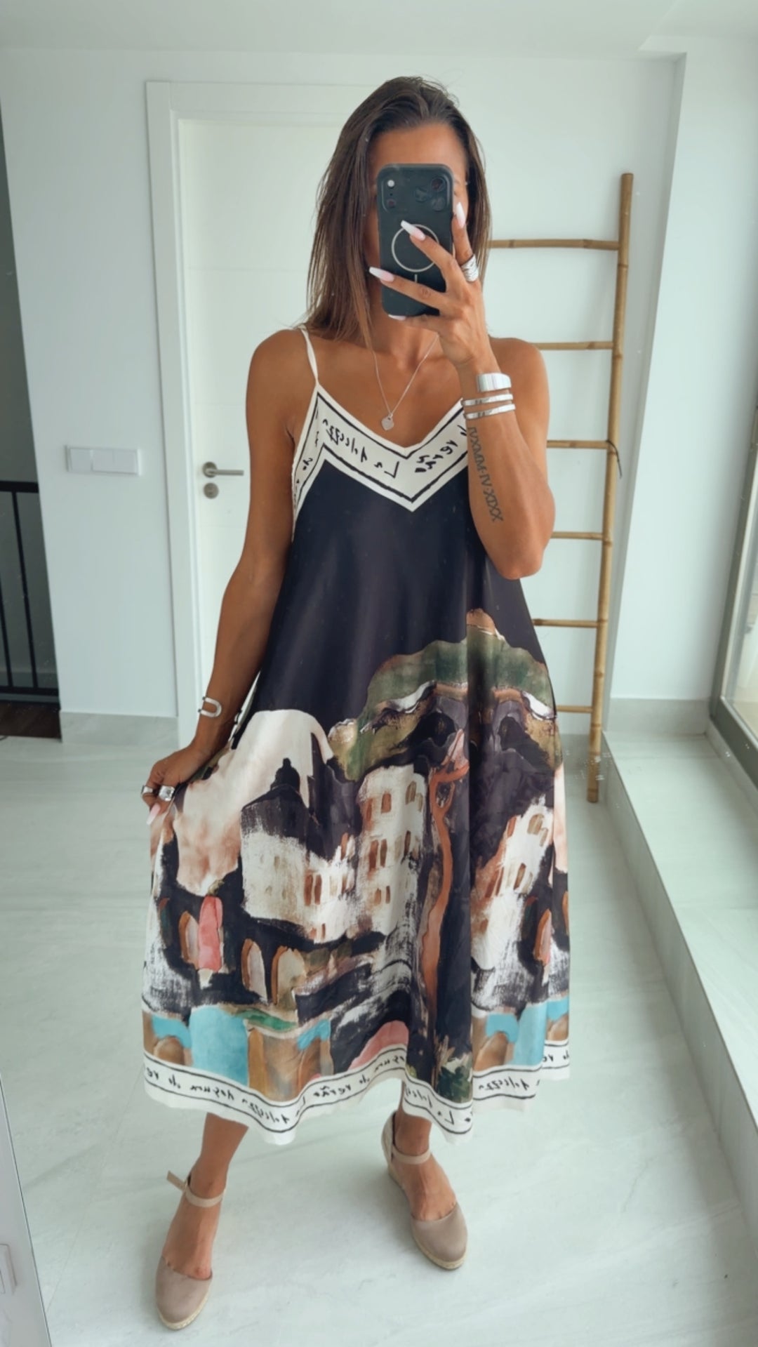 MEDITERRAN Style luftig leichtes Kleid, dünne Träger / schwarz Art. 15297