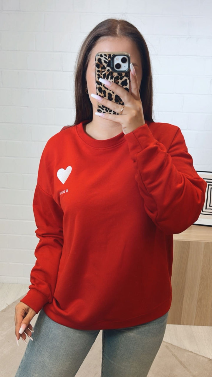 oversize Pullover " Amore " / rot - weiß Art. 12284