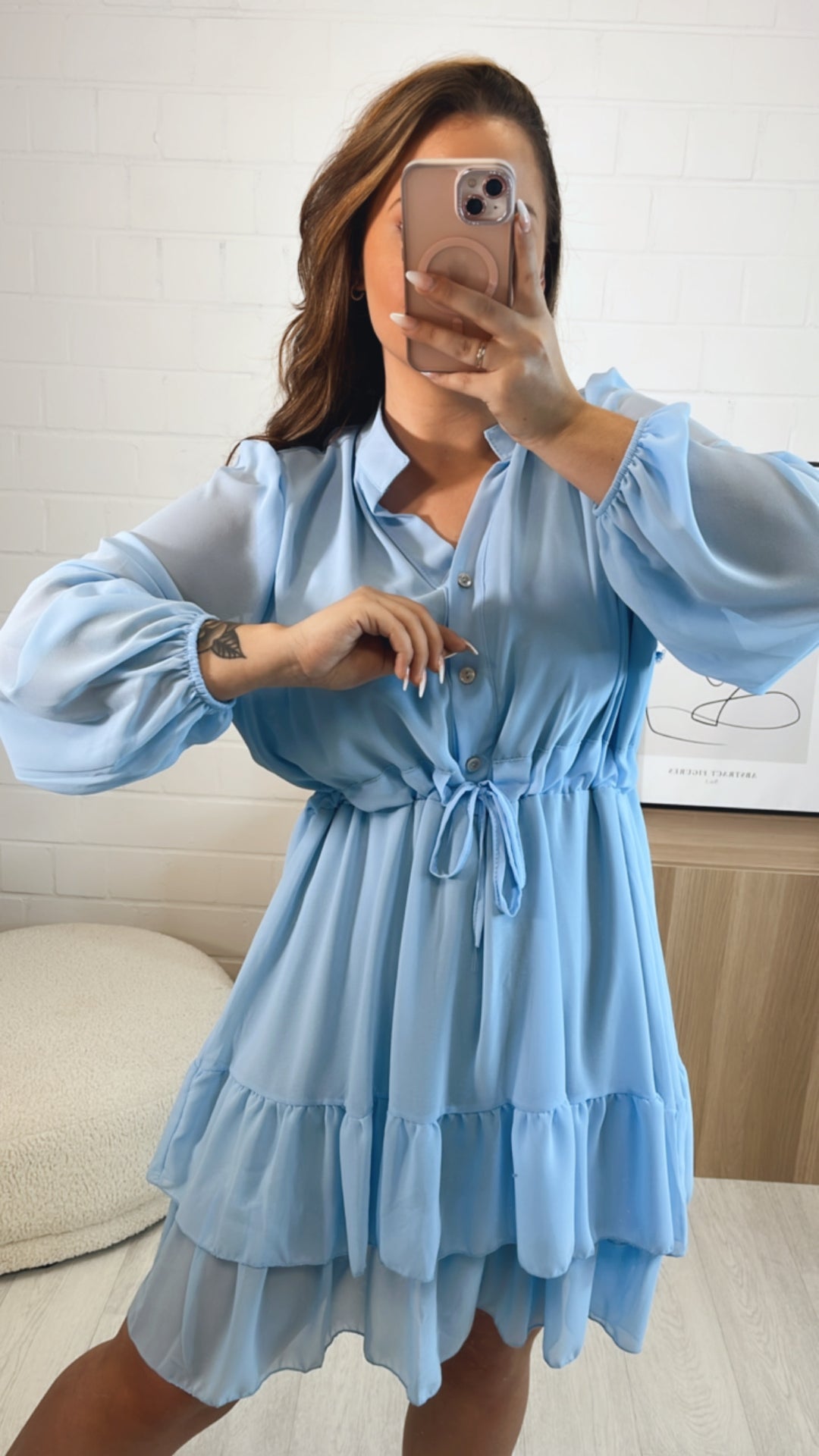 Chiffon Kleid mit verstellbarer Taille / hell blau Art. 9691