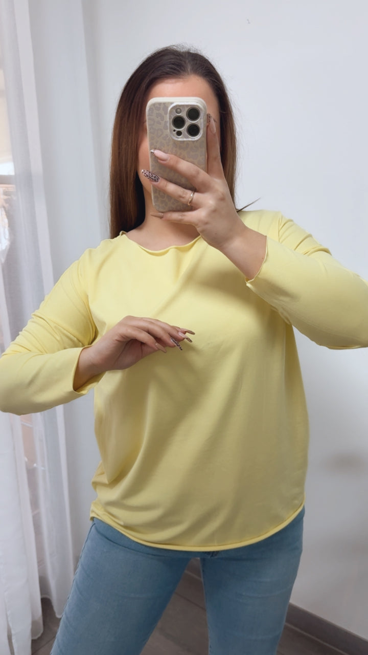 Baumwoll Basic Langarm Oberteil / soft gelb Art. 14243