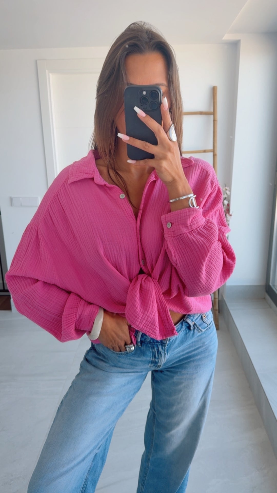KURZE Oversize Musselin Bluse / pink Art. 3146