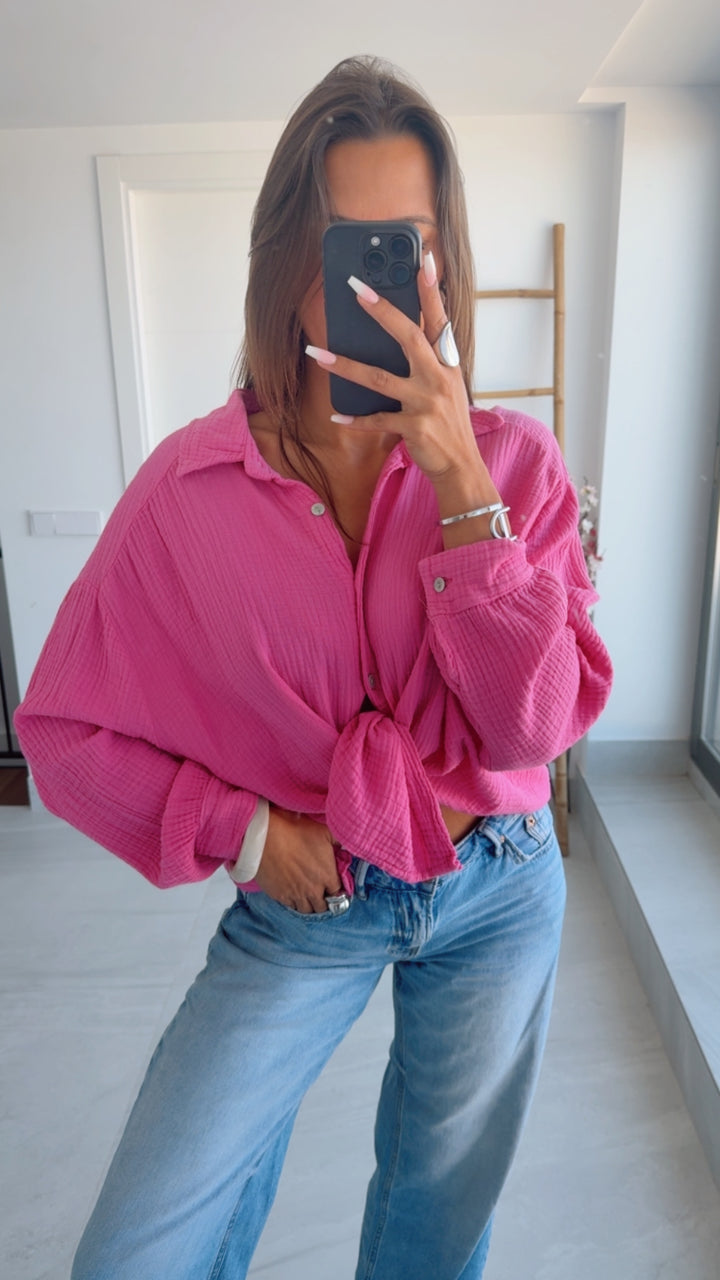 KURZE Oversize Musselin Bluse / pink Art. 3146