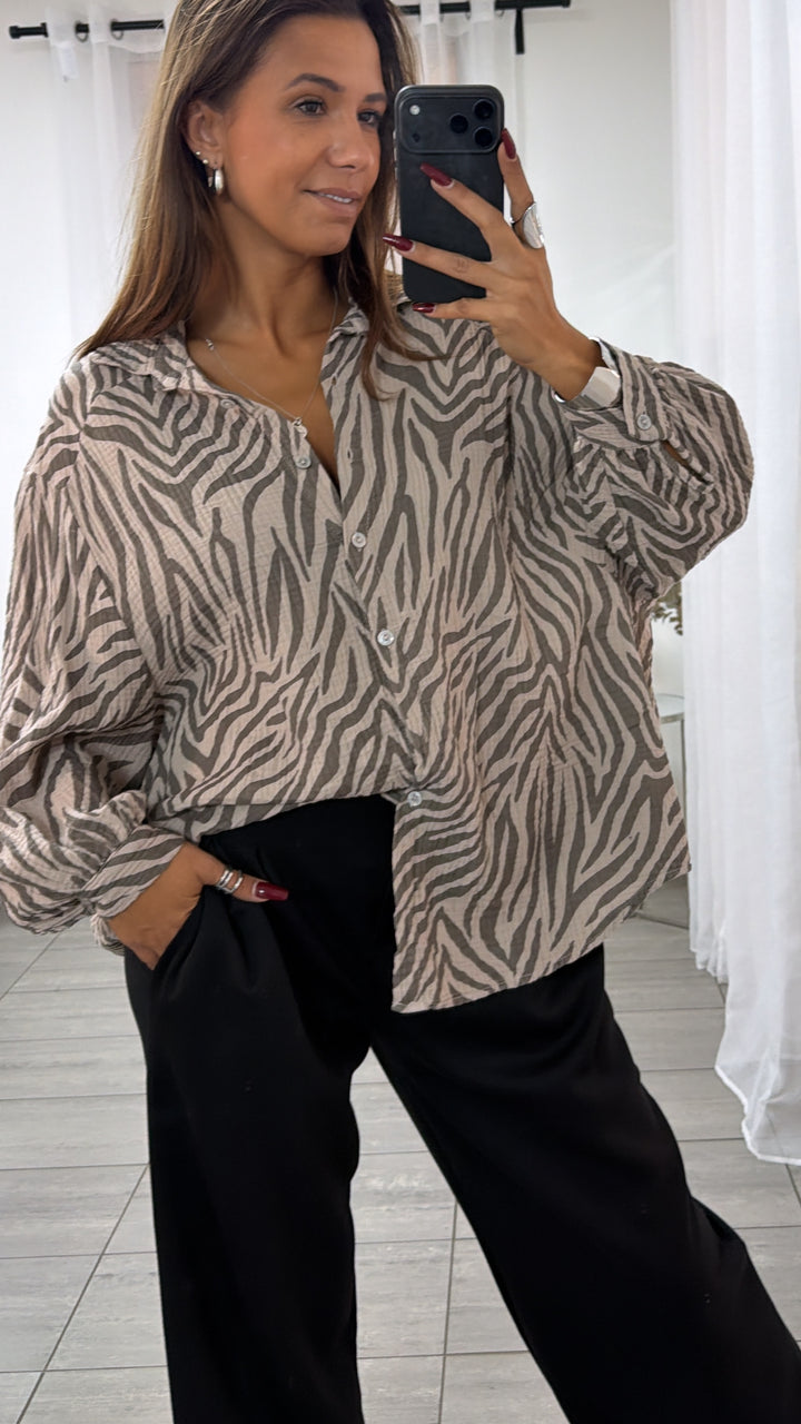ZEBRA KURZE Oversize Musselin Bluse / beige - taupe Art. 16463