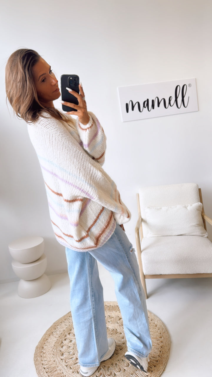 STREIFEN ultra weiter Cardigan / wollweiss - hell blau - flieder - braun - rosa Art. 10817