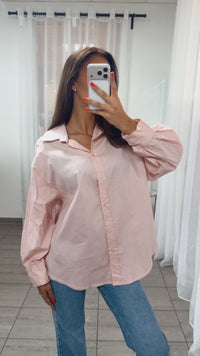 Oversize Blusen Hemd mit Statement - Stickerei / rosa Art. 15553
