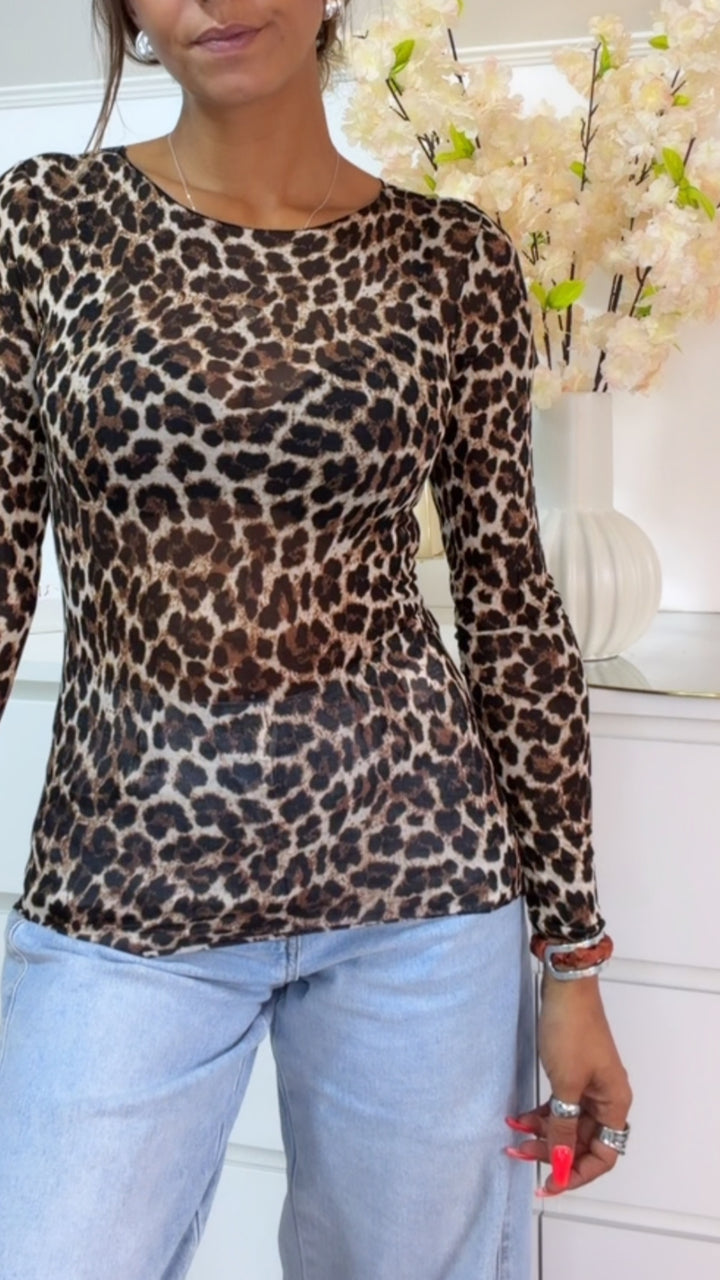 LEO kleines Muster Transparentes Trend Oberteil / beige - braun - schwarz Art.16171