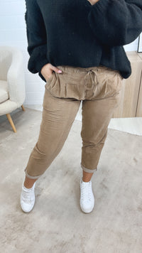 lockere Knitter Optik Hose im Velours Look / camel Art. 12856