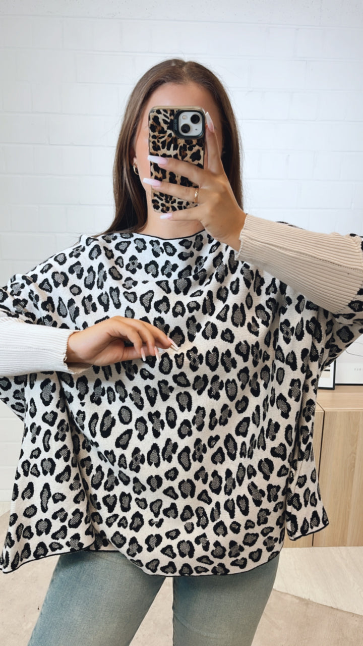 LEO ultra weicher Pullover mit Fledermausärmeln / creme - schwarz Art. 11168